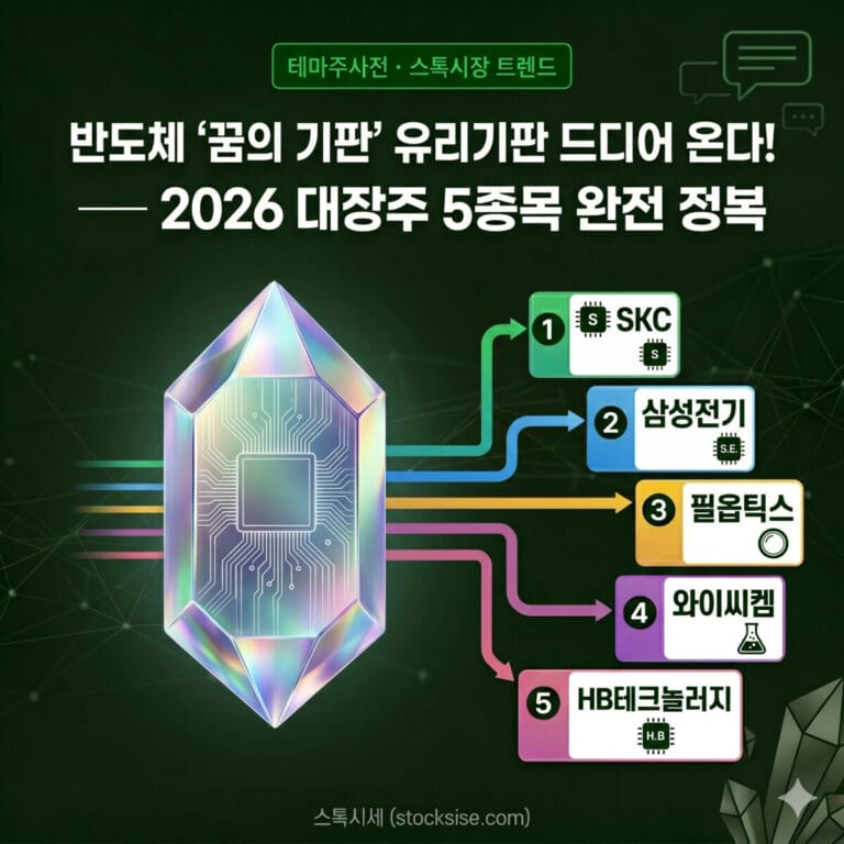반도체 '꿈의 기판' 유리기판 드디어 온다! SKC·삼성전기·필옵틱스·와이씨켐·HB테크놀러지 — 2026 대장주 5종목 완전 정복