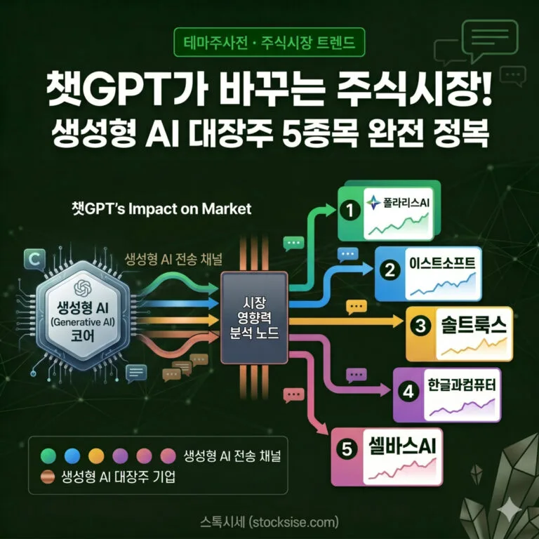 2026 챗GPT 및 생성형 AI 에이전트 대장주 TOP 5 분석과 폴라리스AI 이스트소프트 솔트룩스 등 수혜주 투자 포인트 요약 이미지