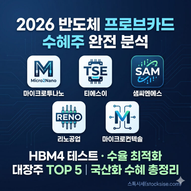 2026 반도체 프로브카드 수혜주 분석: 마이크로투나노, 티에스이, 샘씨엔에스, 리노공업, 마이크로컨텍솔 HBM4 테스트 및 수율 최적화 대장주 TOP 5 국산화 총정리 이미지