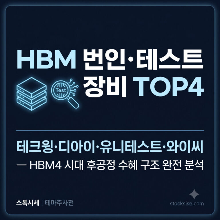 HBM4 번인·테스트 장비 대장주 테크윙·디아이·유니테스트·와이씨의 수혜 구조와 투자 포인트를 분석한 스톡시세 테마주사전 썸네일 이미지