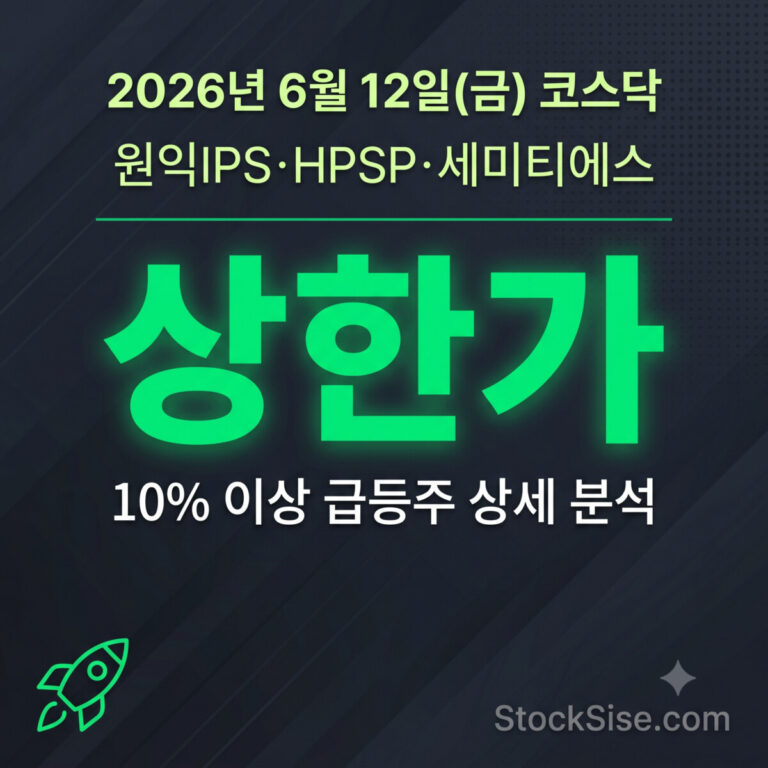2026년 6월 12일 코스닥 원익IPS·HPSP·세미티에스 등 반도체 장비·소부장 테마 상한가 급등 종목 총정리 인포그래픽
