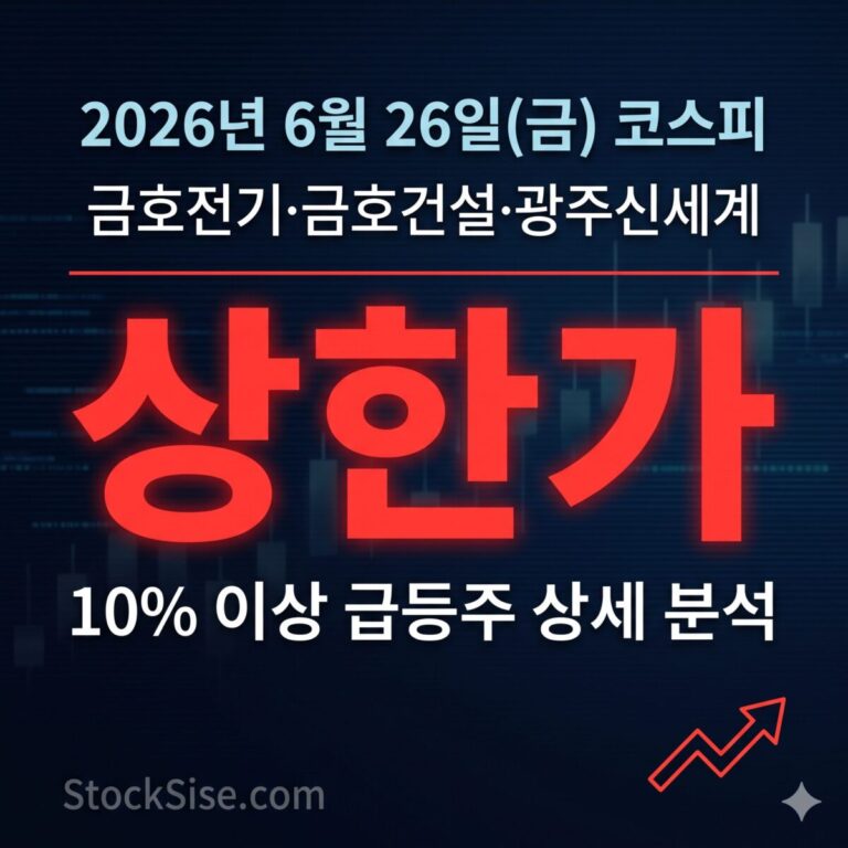 2026년 6월 26일 코스피 상한가 종목 금호전기·금호건설·광주신세계 급등 이유와 호남 반도체 클러스터 수혜주 분석 썸네일 이미지