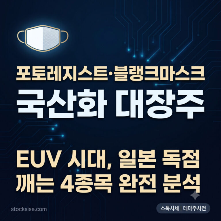 반도체 포토레지스트·블랭크마스크·공정 소재 국산화 테마의 핵심 수혜주인 동진쎄미켐·에스앤에스텍·이엔에프테크놀로지·솔브레인의 사업 구조와 EUV 시대 투자 포인트를 한눈에 비교한 스톡시세 테마주사전 썸네일