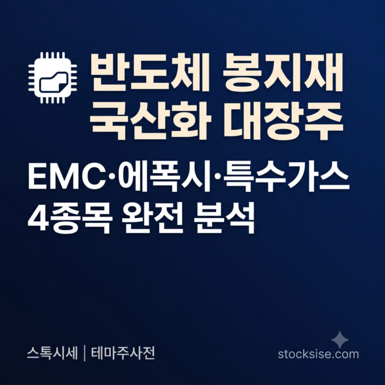 반도체 EMC 봉지재·에폭시 수지·특수가스 패키징 소재 국산화 대장주 TOP 4 — 국도화학·SP삼화·후성·티이엠씨 투자 포인트 완전 분석 인포그래픽