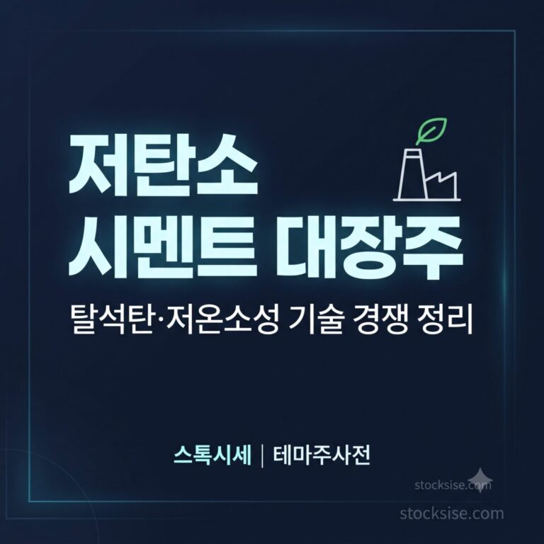 저탄소 시멘트·친환경 건자재 테마의 대장주 쌍용C&E, 한일시멘트, 아세아시멘트, 성신양회를 비교 정리한 스톡시세 테마주사전 썸네일.