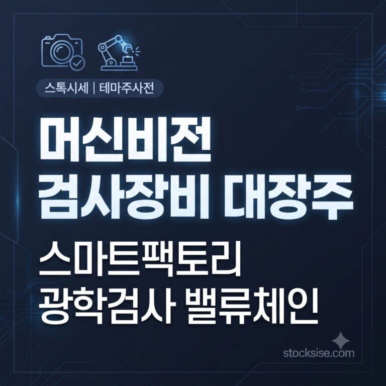 머신비전·스마트팩토리 검사장비 테마의 대장주 고영테크놀러지, 뷰웍스, 인텍플러스, 파크시스템스를 비교 정리한 스톡시세 테마주사전 썸네일.
