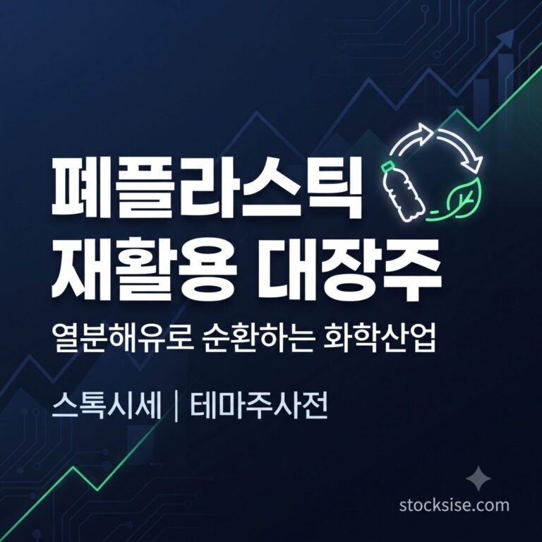 폐플라스틱 화학적 재활용·열분해유 테마의 대장주인 LG화학, 롯데케미칼, SK케미칼, 코오롱인더의 사업 구조와 투자 포인트를 정리한 이미지