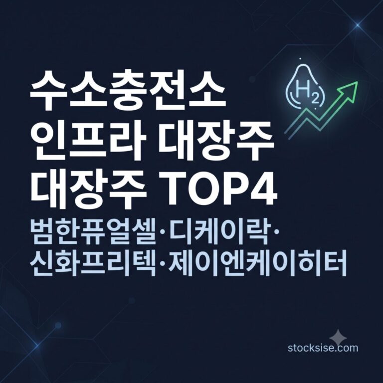 수소충전소 인프라 부품·장비 테마의 범한퓨얼셀, 디케이락, 신화프리텍, 제이엔케이히터 투자 포인트를 정리한 썸네일 이미지