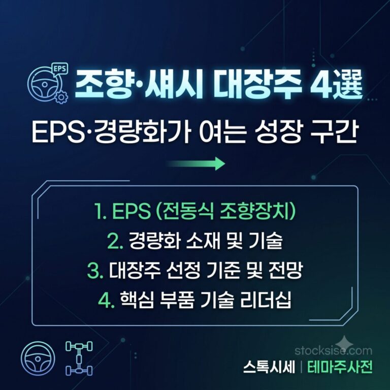 자동차 조향·섀시 시스템 테마의 대장주 HL만도를 중심으로 화신, 센트랄모텍, 유라테크의 투자 포인트를 정리한 썸네일 이미지