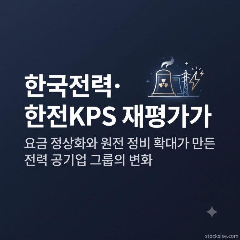 한전 전력 공기업 그룹 테마의 대장주 한국전력, 한전KPS, 한전기술, 한전산업의 역할과 요금·원전 정비 관련 주목 요인을 정리한 스톡시세 테마주사전 썸네일 이미지