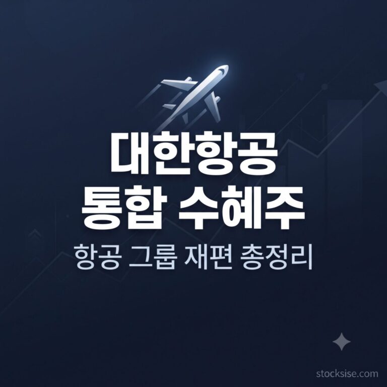 통합 대한항공 메가캐리어 출범 테마의 대장주 대한항공, 한진칼, 진에어, 한국공항의 합병 일정과 항공 그룹 재편 수혜 요인을 정리한 스톡시세 테마주사전 썸네일 이미지
