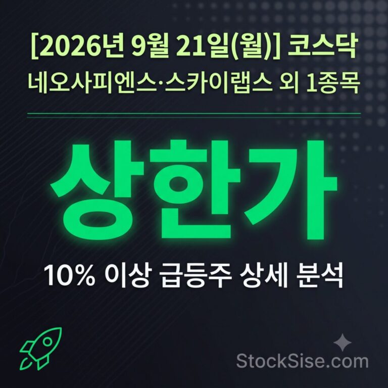 2026년 9월 21일 코스닥 상한가 종목 네오사피엔스·스카이랩스·시그네틱스와 반도체 훈풍 테마를 정리한 스톡시세 코스닥 급등주 분석 썸네일 이미지
