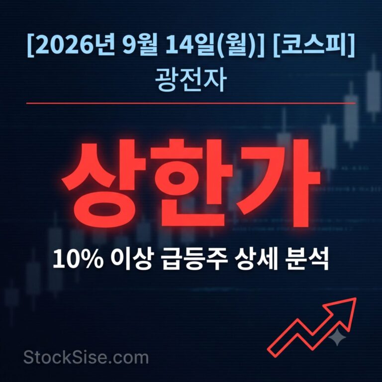 2026년 9월 14일 코스피 상한가 종목 광전자와 영풍 등 급등주의 AI 광반도체·비철금속 테마를 정리한 스톡시세 썸네일 이미지