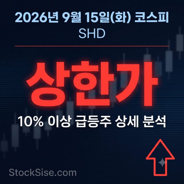 2026년 9월 15일 코스피 상한가 종목 SHD의 극적 반전과 에스엠벡셀·동아지질 등 급등주 흐름을 정리한 스톡시세 분석 이미지
