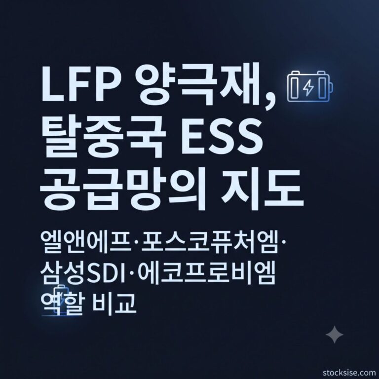 LFP 양극재 비중국 ESS 공급망 테마에서 엘앤에프, 포스코퓨처엠, 삼성SDI, 에코프로비엠의 밸류체인 위치를 비교한 썸네일 이미지