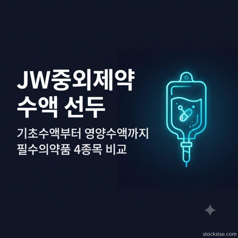 수액·주사제 필수의약품 테마의 JW중외제약, JW생명과학, 대한약품, HK이노엔 사업 구조와 투자 포인트를 정리한 썸네일 이미지