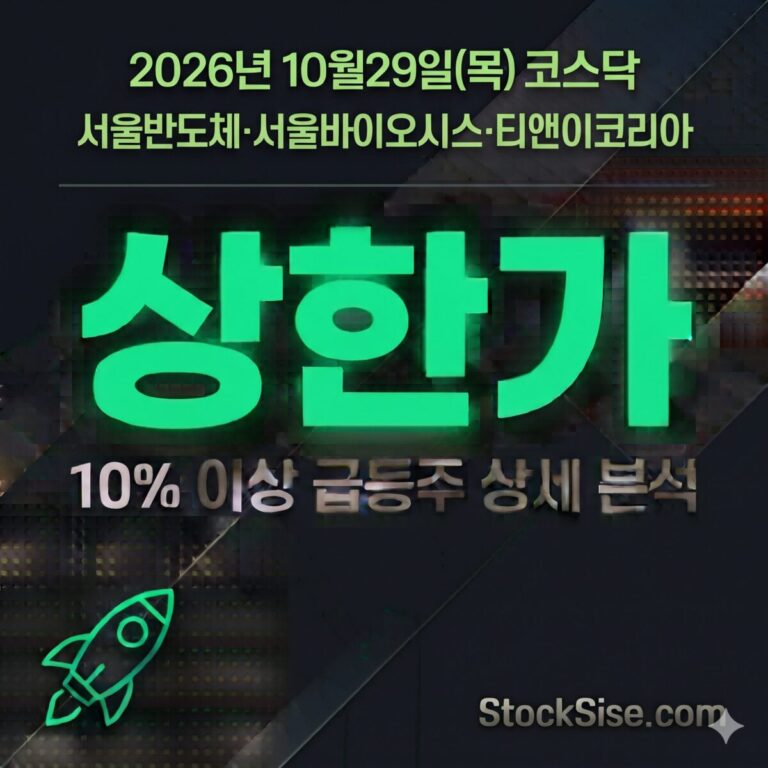 2026년 10월 29일 코스닥 상한가 종목 서울반도체·서울바이오시스와 신규상장 티앤이코리아, 희토류 프리 LED 양산 테마를 정리한 스톡시세 분석 썸네일