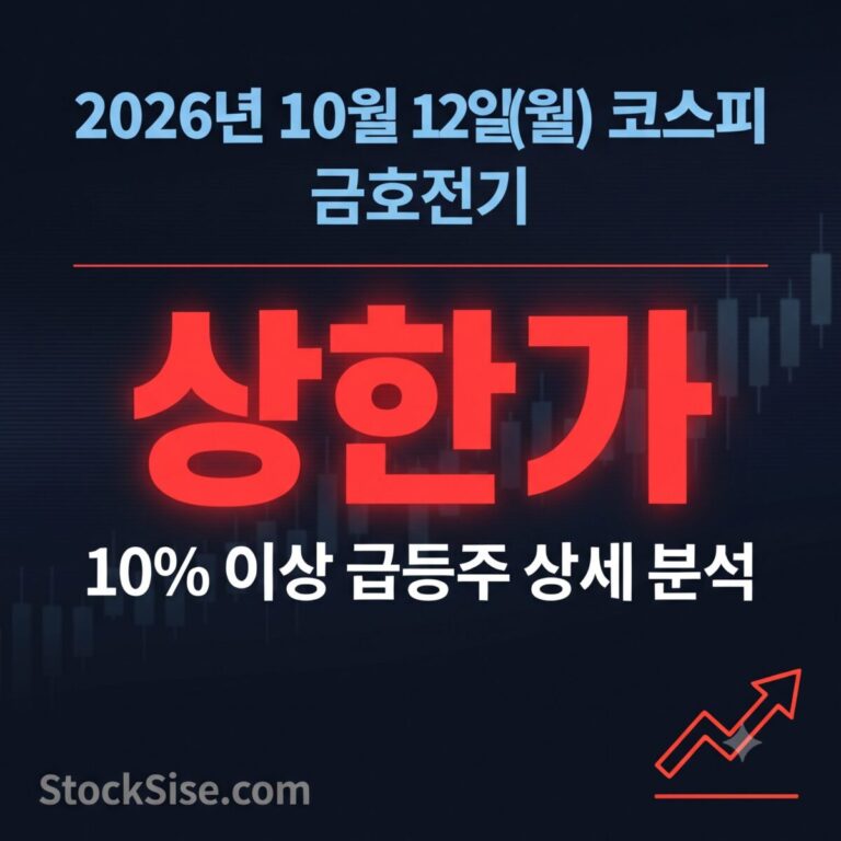 2026년 10월 12일 코스피 상한가 금호전기와 금호 계열 호남 반도체 테마 급등주 흐름을 정리한 스톡시세 썸네일