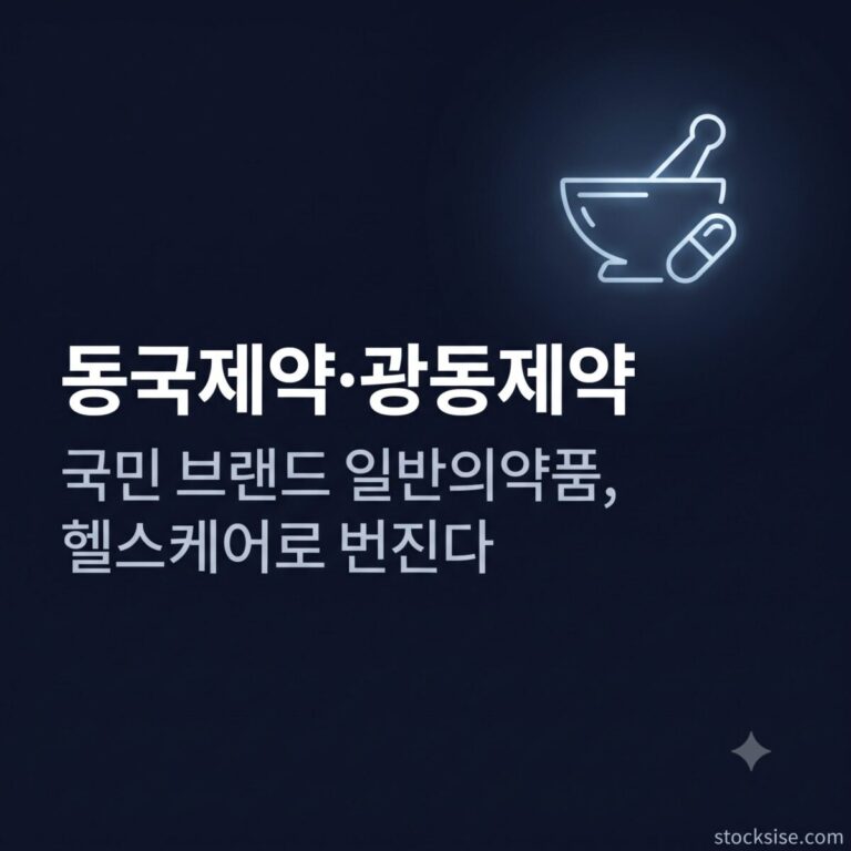 동국제약, 동아쏘시오홀딩스, 광동제약, 삼진제약 등 일반의약품·소비자 헬스케어 브랜드 대장주의 사업 구조와 투자 포인트를 정리한 스톡시세 테마주사전 썸네일 이미지