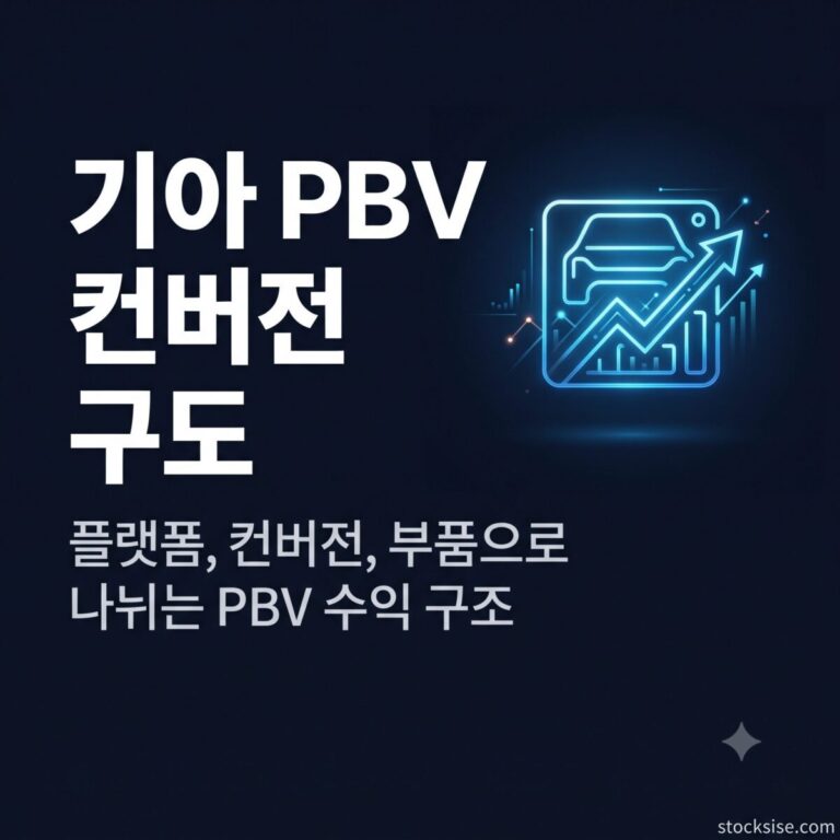 PBV 목적기반차량 테마에서 기아, 현대모비스, 오텍이 플랫폼, 부품, 컨버전 단계에서 맡은 역할을 정리한 썸네일 이미지