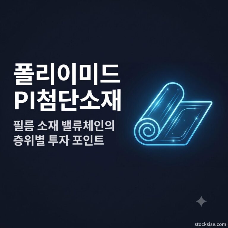 폴리이미드 필름 소재 밸류체인에서 PI첨단소재, 코오롱인더스트리, 이녹스첨단소재가 맡은 역할과 투자 포인트를 정리한 썸네일 이미지
